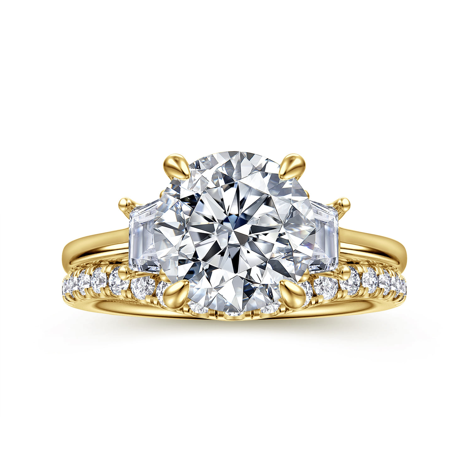 Nigela - 14K Yellow Gold Round Three Stone Lotus Diamond Engagement Ring - 0.4 ct - Shot 4