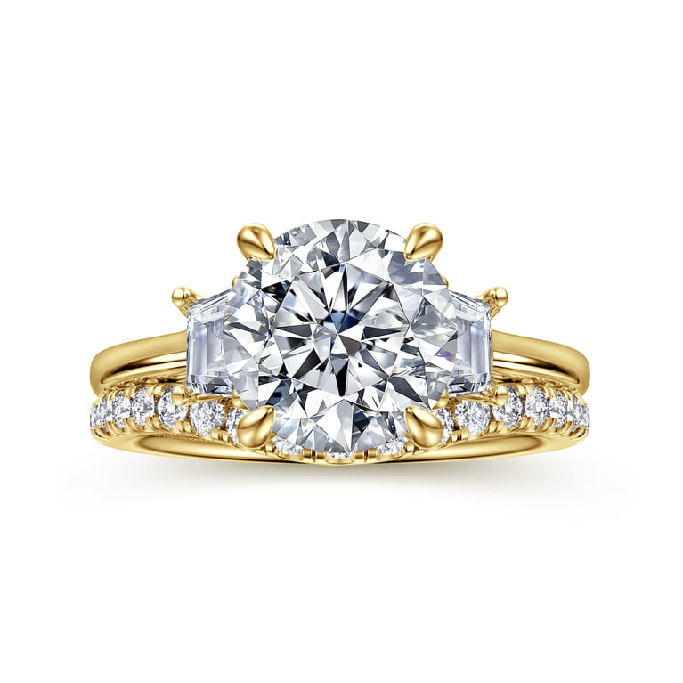 Nigela - 14K Yellow Gold Round Three Stone Lotus Diamond Engagement Ring - 0.4 ct - Shot 4