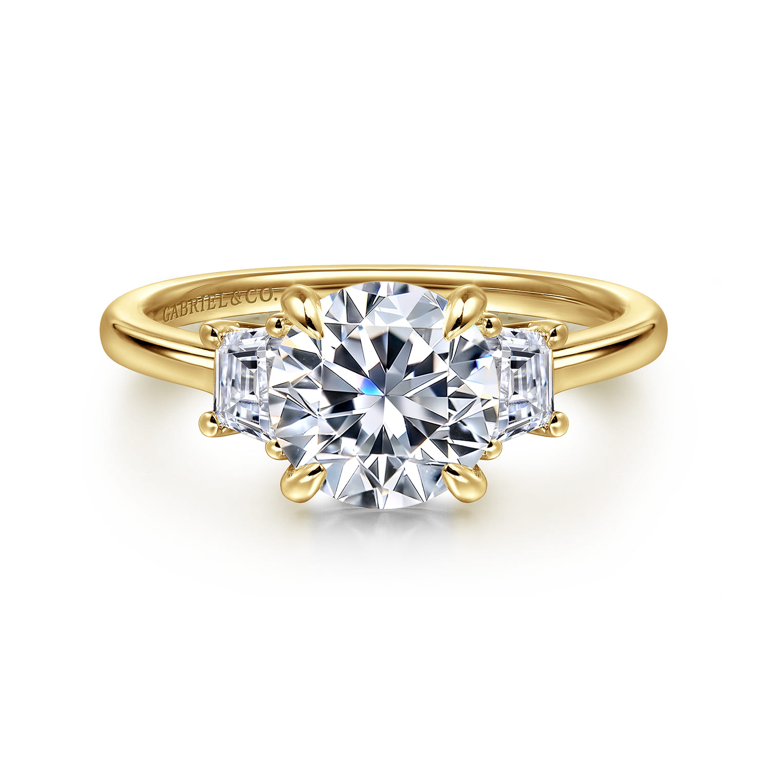 Nigela - 14K Yellow Gold Round Three Stone Lotus Diamond Engagement Ring - 0.4 ct - Shot 1