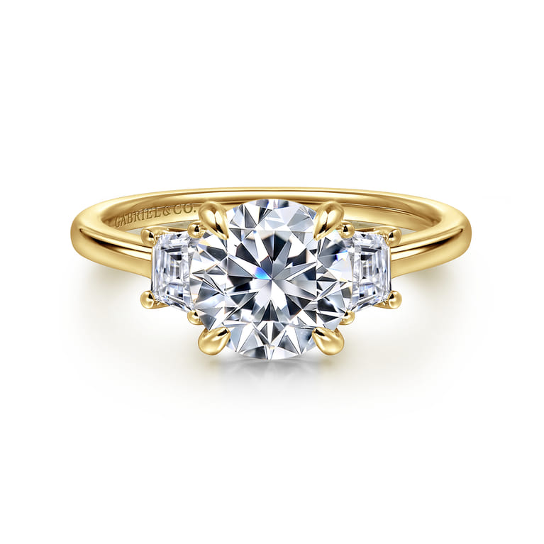 Nigela - 14K Yellow Gold Round Three Stone Lotus Diamond Engagement Ring - 0.4 ct - Shot 1