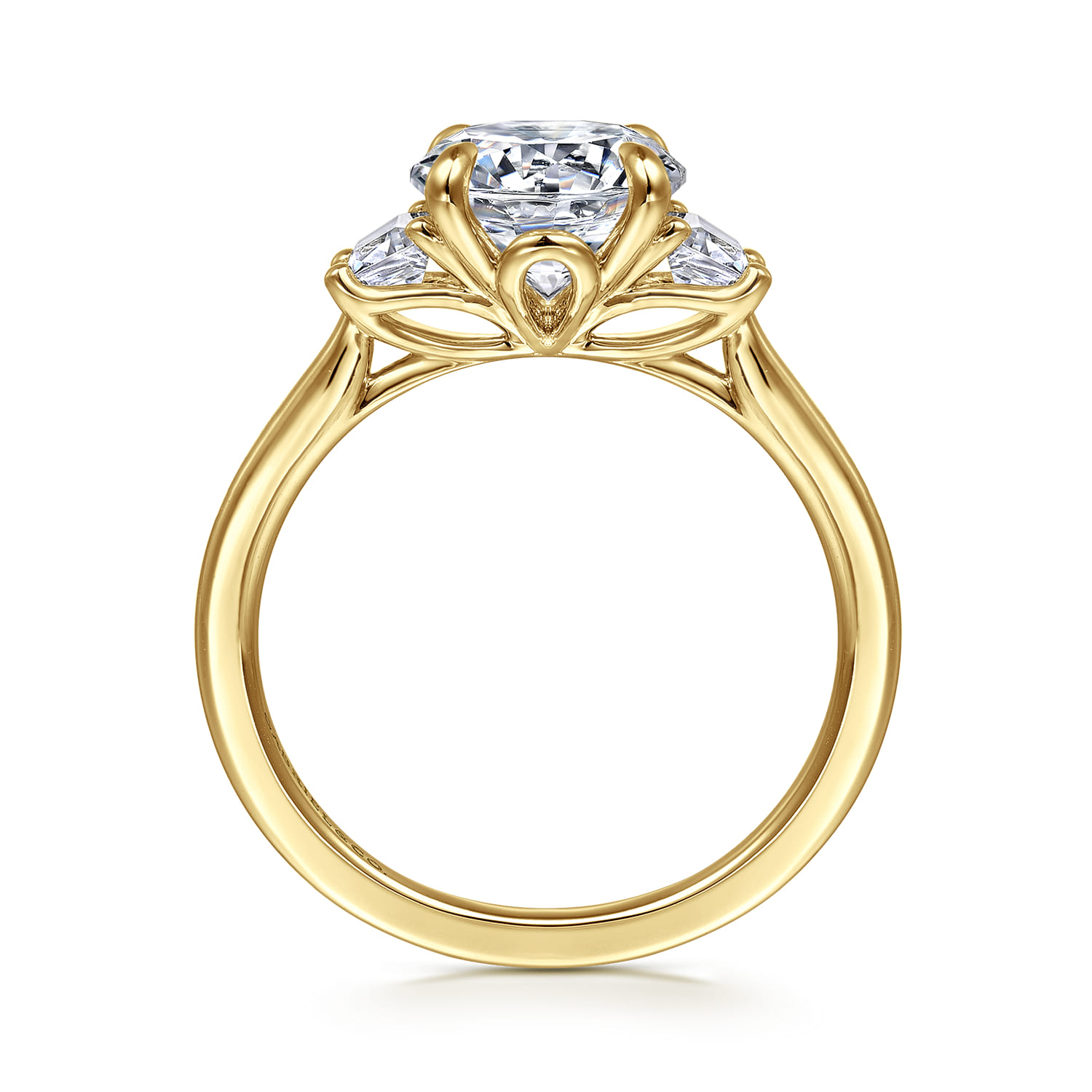 Nigela - 14K Yellow Gold Round Three Stone Lotus Diamond Engagement Ring - 0.4 ct - Shot 2