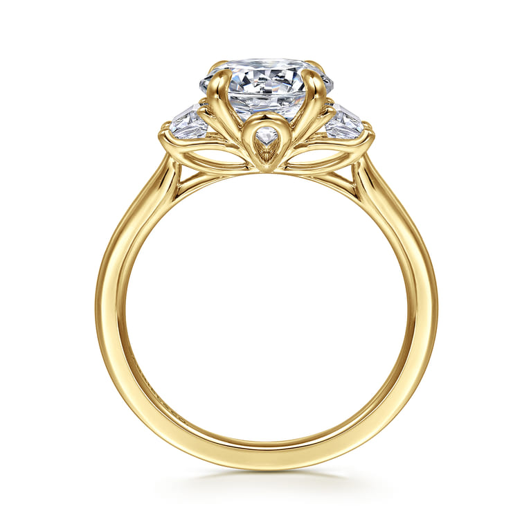 Nigela - 14K Yellow Gold Round Three Stone Lotus Diamond Engagement Ring - 0.4 ct - Shot 2