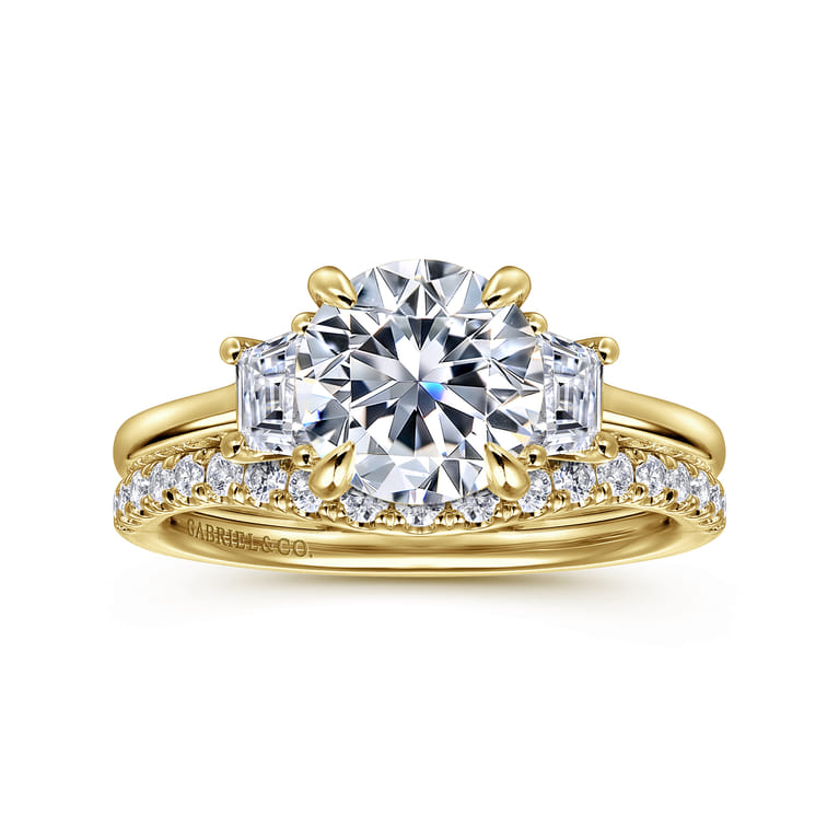 Nigela - 14K Yellow Gold Round Three Stone Lotus Diamond Engagement Ring - 0.4 ct - Shot 4