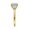Nigela - 14K Yellow Gold Round Three Stone Lotus Diamond Engagement Ring - 0.4 ct