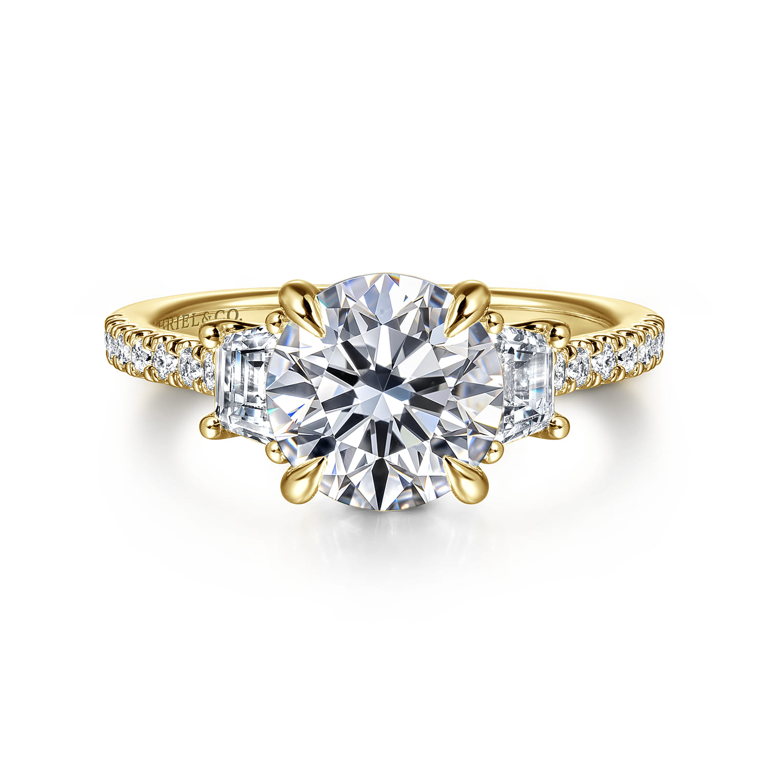 Georgie - 14K Yellow Gold Round Three Stone Lotus Diamond Engagement Ring - 0.6 ct - Shot 1