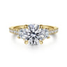 Georgie - 14K Yellow Gold Round Three Stone Lotus Diamond Engagement Ring - 0.6 ct