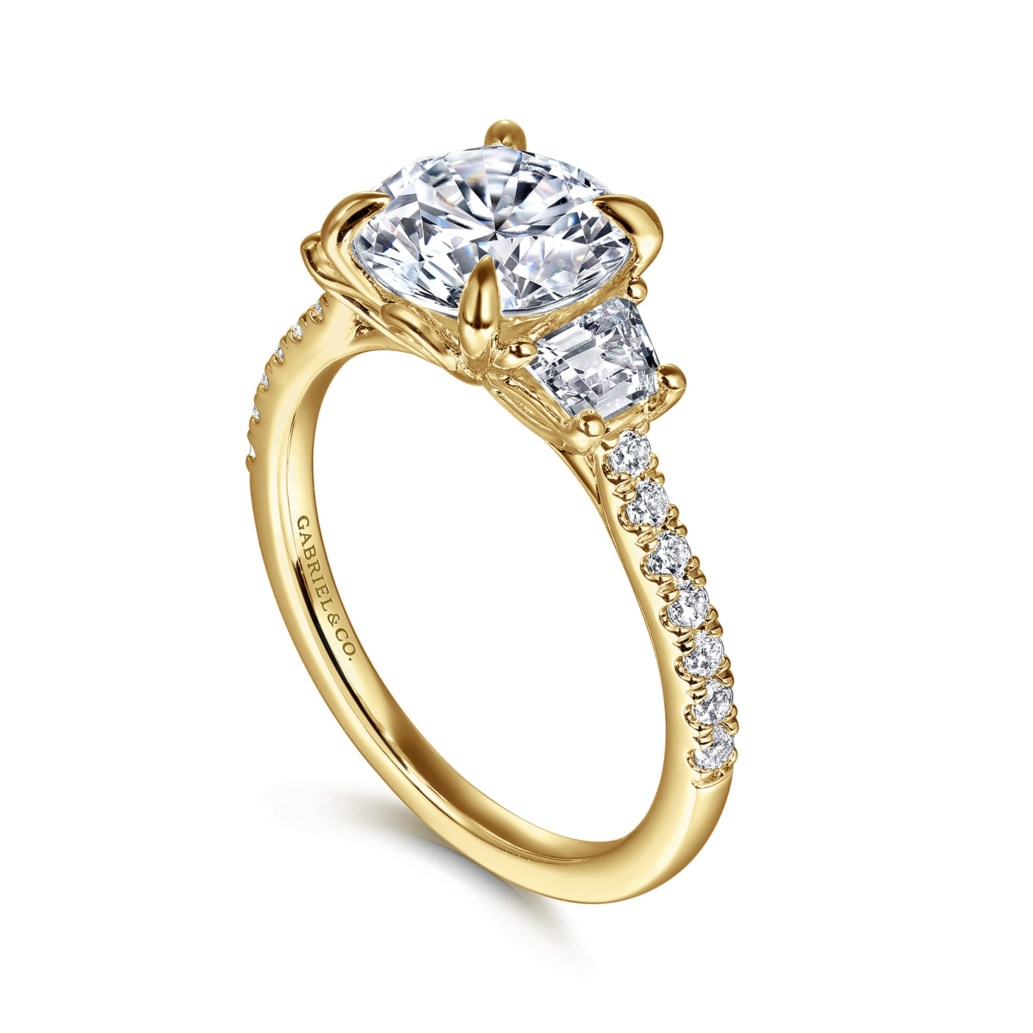 Georgie - 14K Yellow Gold Round Three Stone Lotus Diamond Engagement Ring - 0.6 ct - Shot 3
