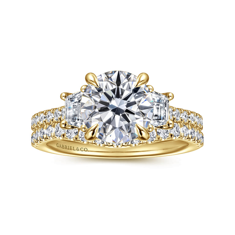 Georgie - 14K Yellow Gold Round Three Stone Lotus Diamond Engagement Ring - 0.6 ct - Shot 4