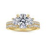 Georgie - 14K Yellow Gold Round Three Stone Lotus Diamond Engagement Ring - 0.6 ct