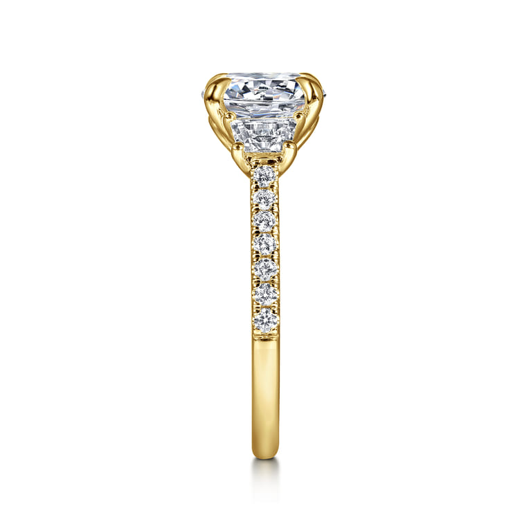 Georgie - 14K Yellow Gold Round Three Stone Lotus Diamond Engagement Ring - 0.6 ct - Shot 5