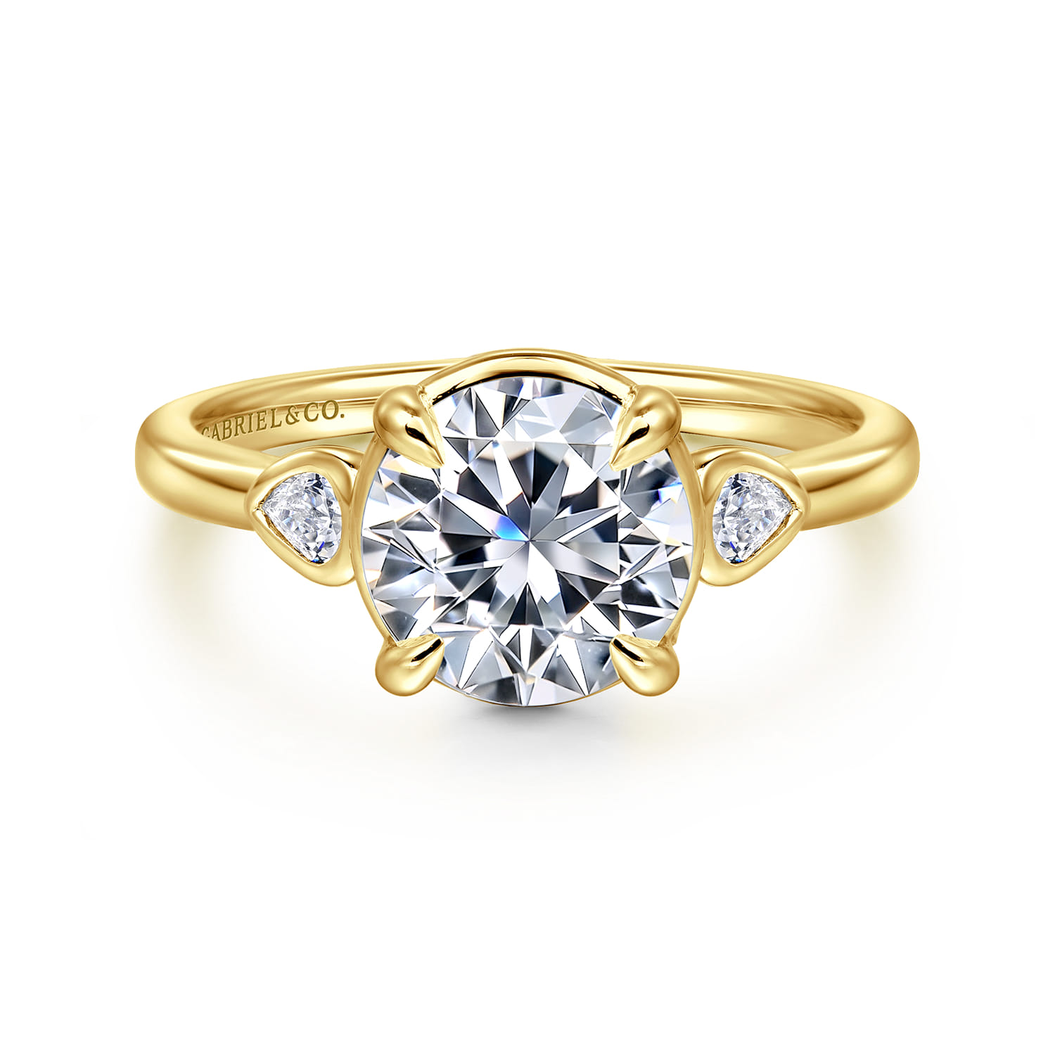 Ebony - 14K Yellow Gold Round Three Stone Diamond Engagement Ring - 0.2 ct - Shot 1