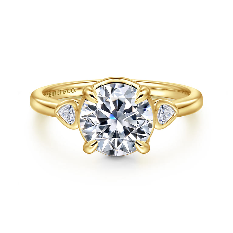Ebony - 14K Yellow Gold Round Three Stone Diamond Engagement Ring - 0.2 ct - Shot 1