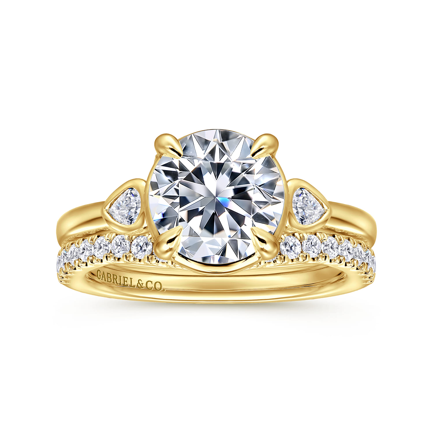 Ebony - 14K Yellow Gold Round Three Stone Diamond Engagement Ring - 0.2 ct - Shot 4
