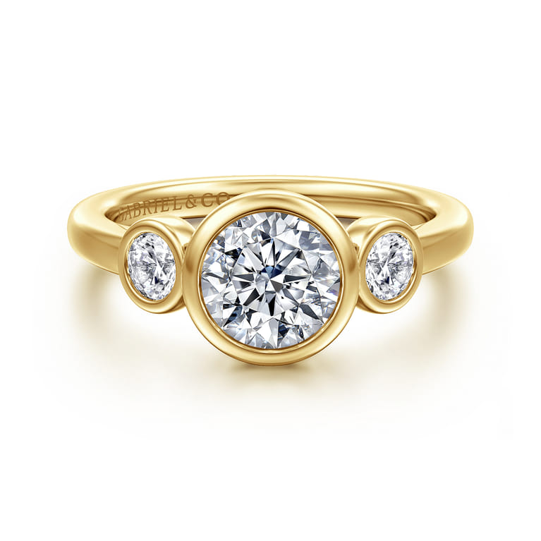 Henley - 14K Yellow Gold Round Three Stone Bezel Set Diamond Engagement Ring - 0.5 ct - Shot 1