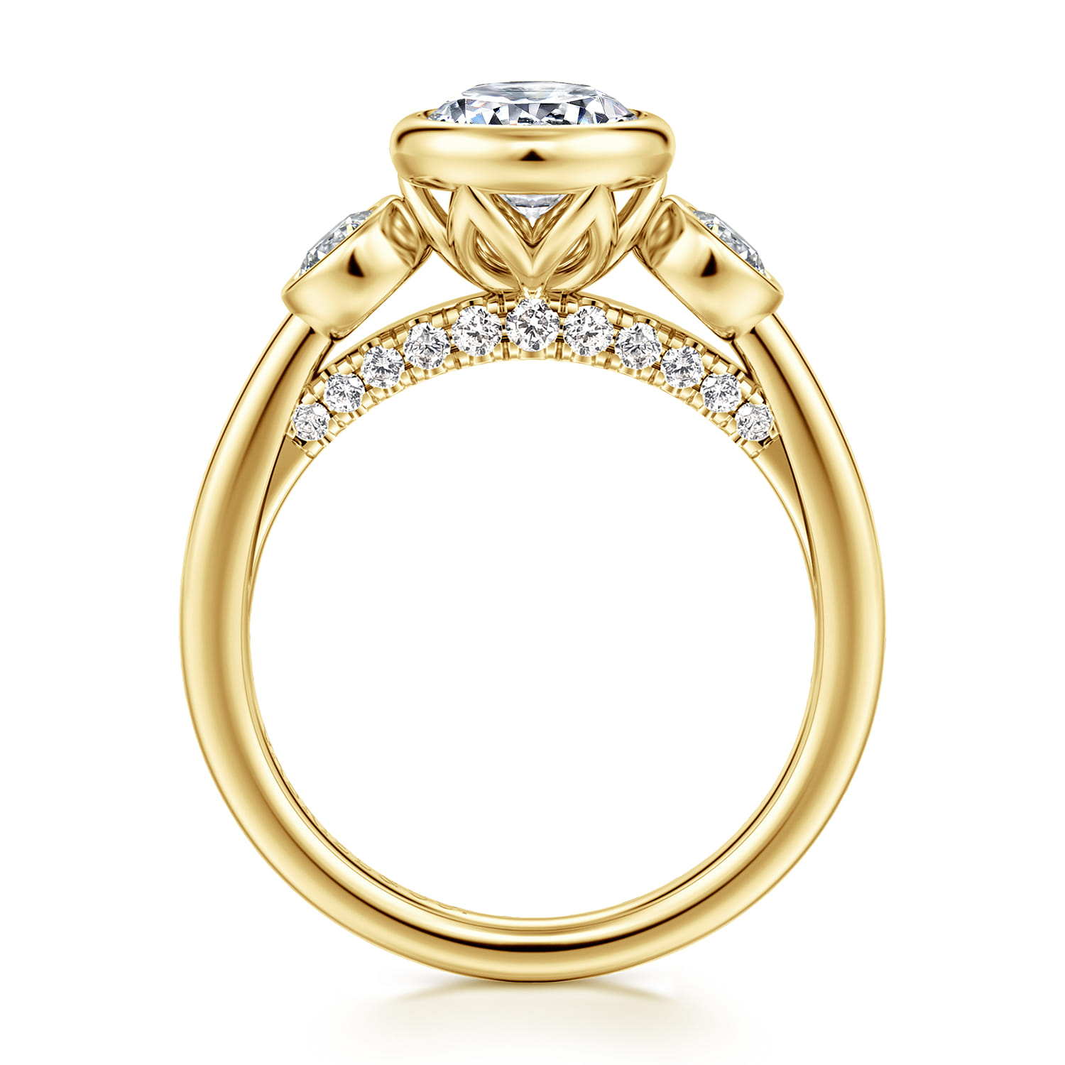 Henley - 14K Yellow Gold Round Three Stone Bezel Set Diamond Engagement Ring - 0.5 ct - Shot 2