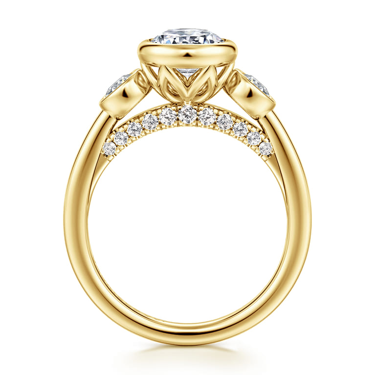 Henley - 14K Yellow Gold Round Three Stone Bezel Set Diamond Engagement Ring - 0.5 ct - Shot 2