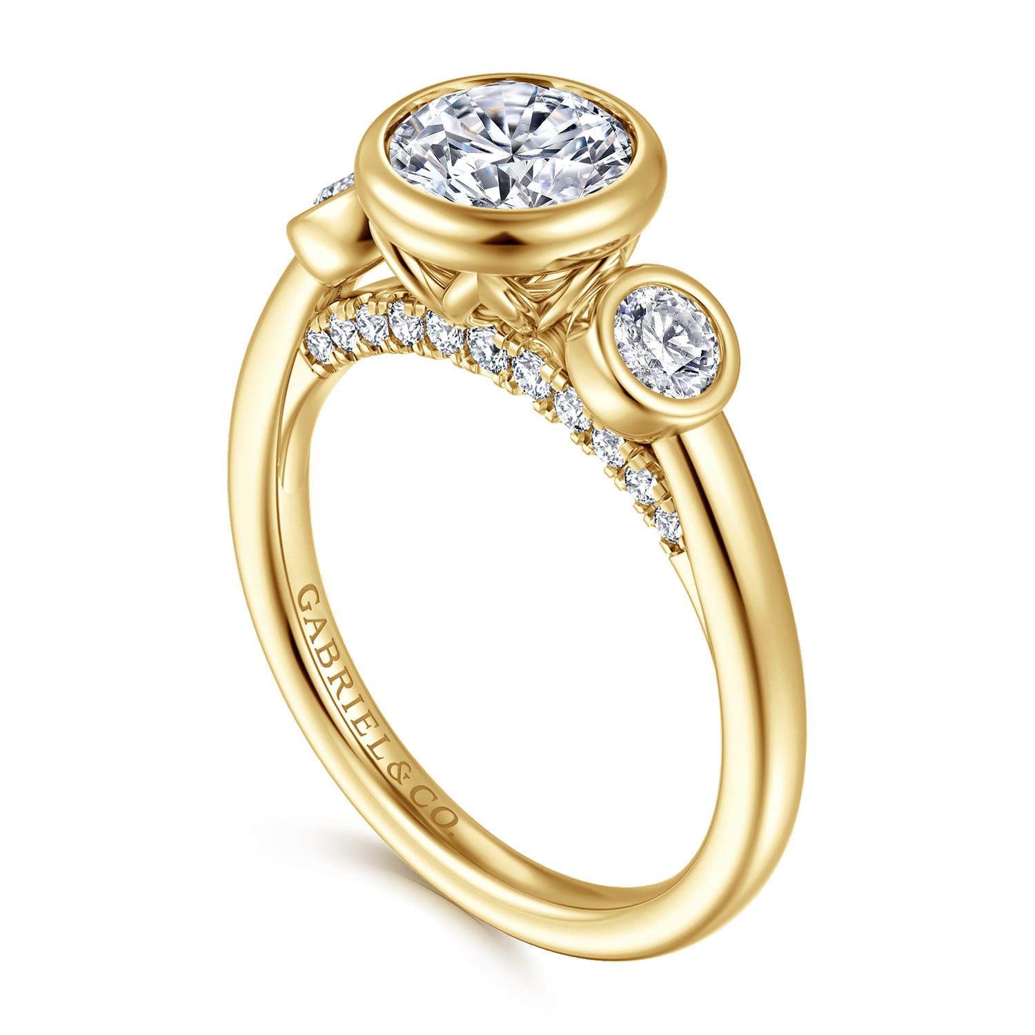 Henley - 14K Yellow Gold Round Three Stone Bezel Set Diamond Engagement Ring - 0.5 ct - Shot 3