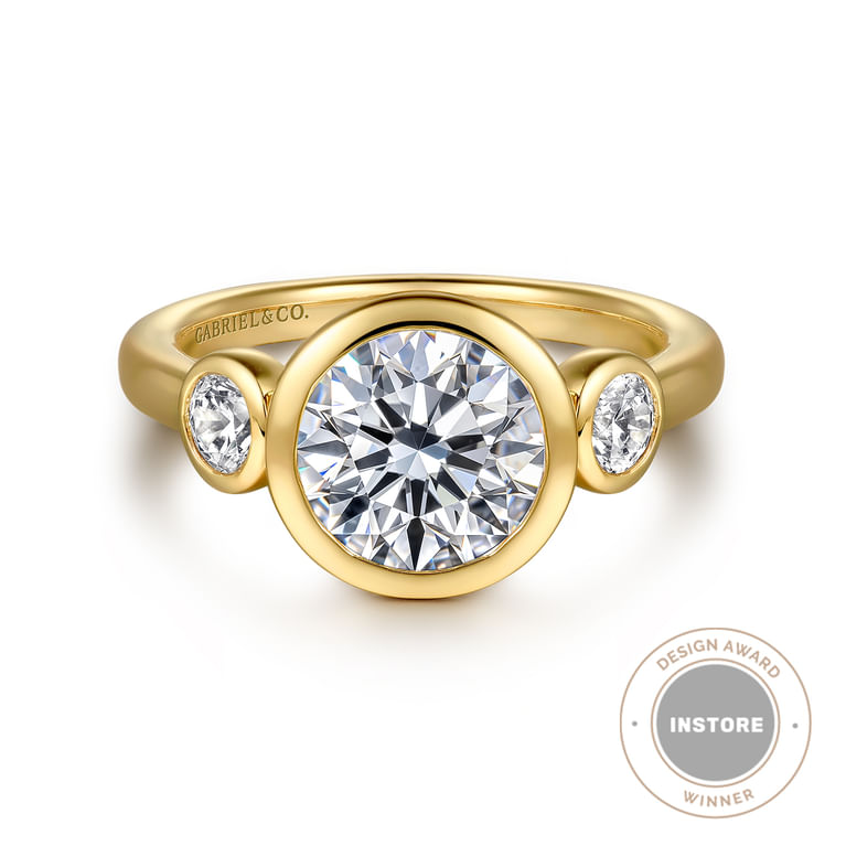 Henley - 14K Yellow Gold Round Three Stone Bezel Set Diamond Engagement Ring - 0.5 ct