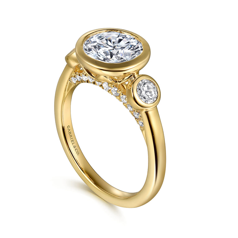 Henley - 14K Yellow Gold Round Three Stone Bezel Set Diamond Engagement Ring - 0.5 ct - Shot 3