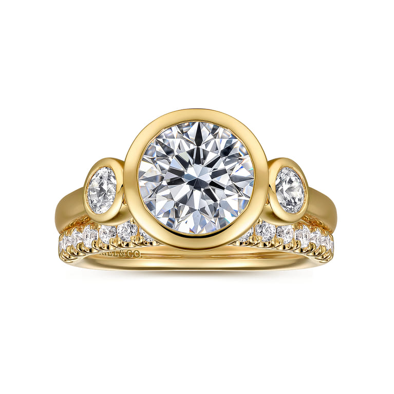 Henley - 14K Yellow Gold Round Three Stone Bezel Set Diamond Engagement Ring - 0.5 ct - Shot 4