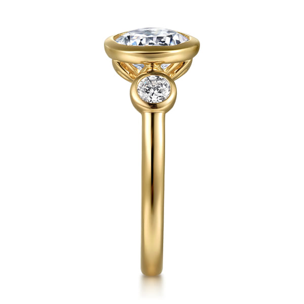 14K Yellow Gold Round Three Stone Bezel Set Diamond Engagement Ring ...