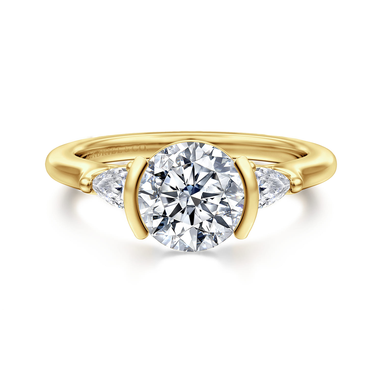 Alesandra - 14K Yellow Gold Half Bezel Round Three Stone Diamond Engagement Ring - 0.3 ct - Shot 1