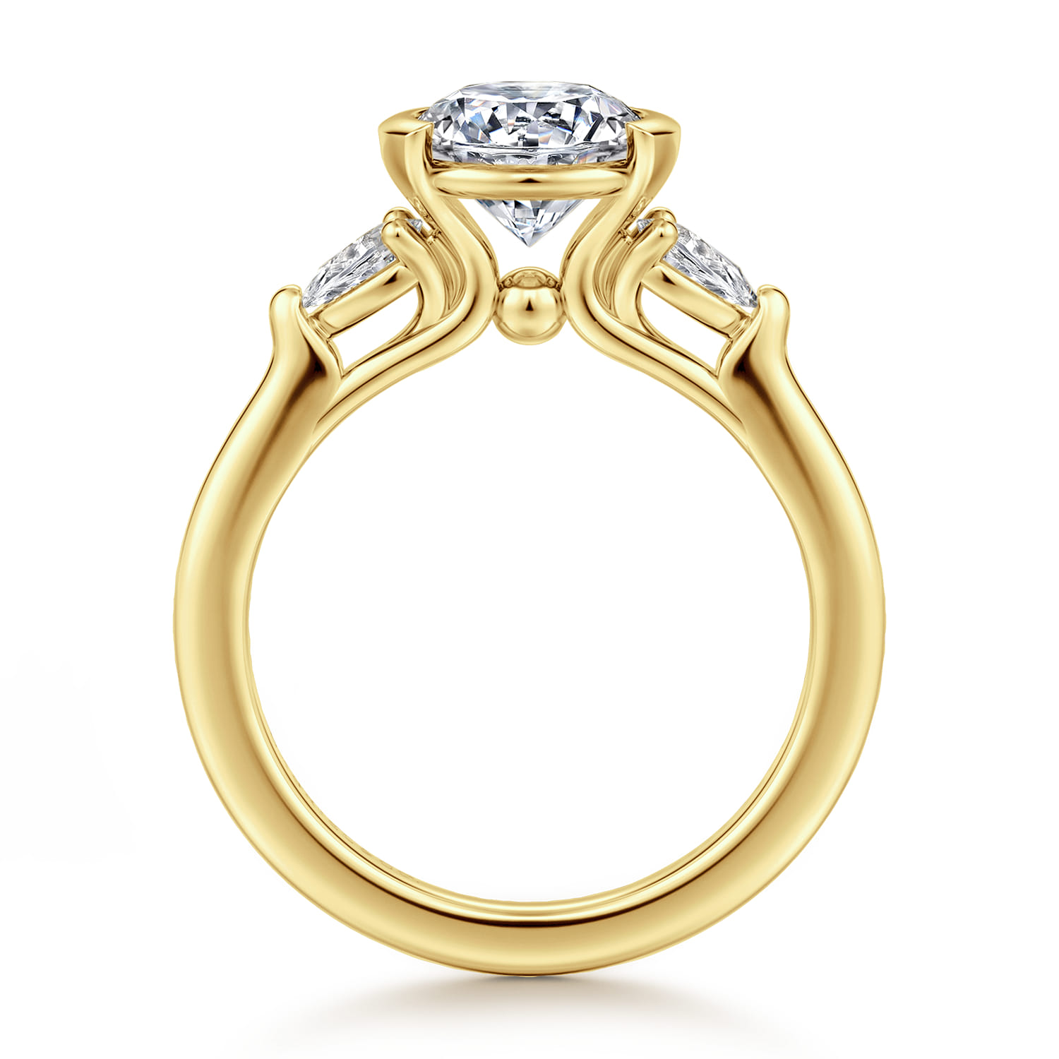 Alesandra - 14K Yellow Gold Half Bezel Round Three Stone Diamond Engagement Ring - 0.3 ct - Shot 2