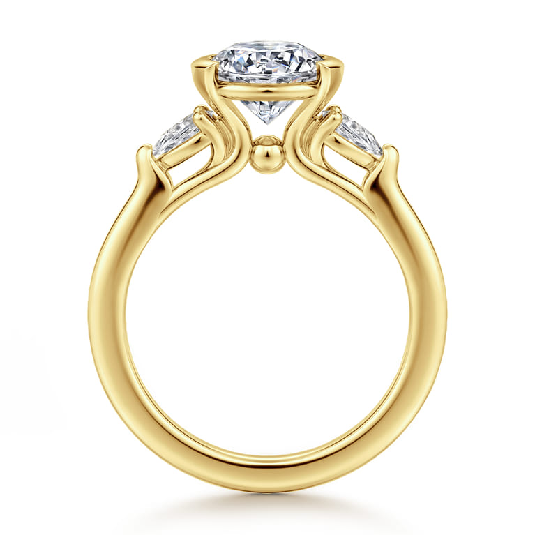 Alesandra - 14K Yellow Gold Half Bezel Round Three Stone Diamond Engagement Ring - 0.3 ct - Shot 2