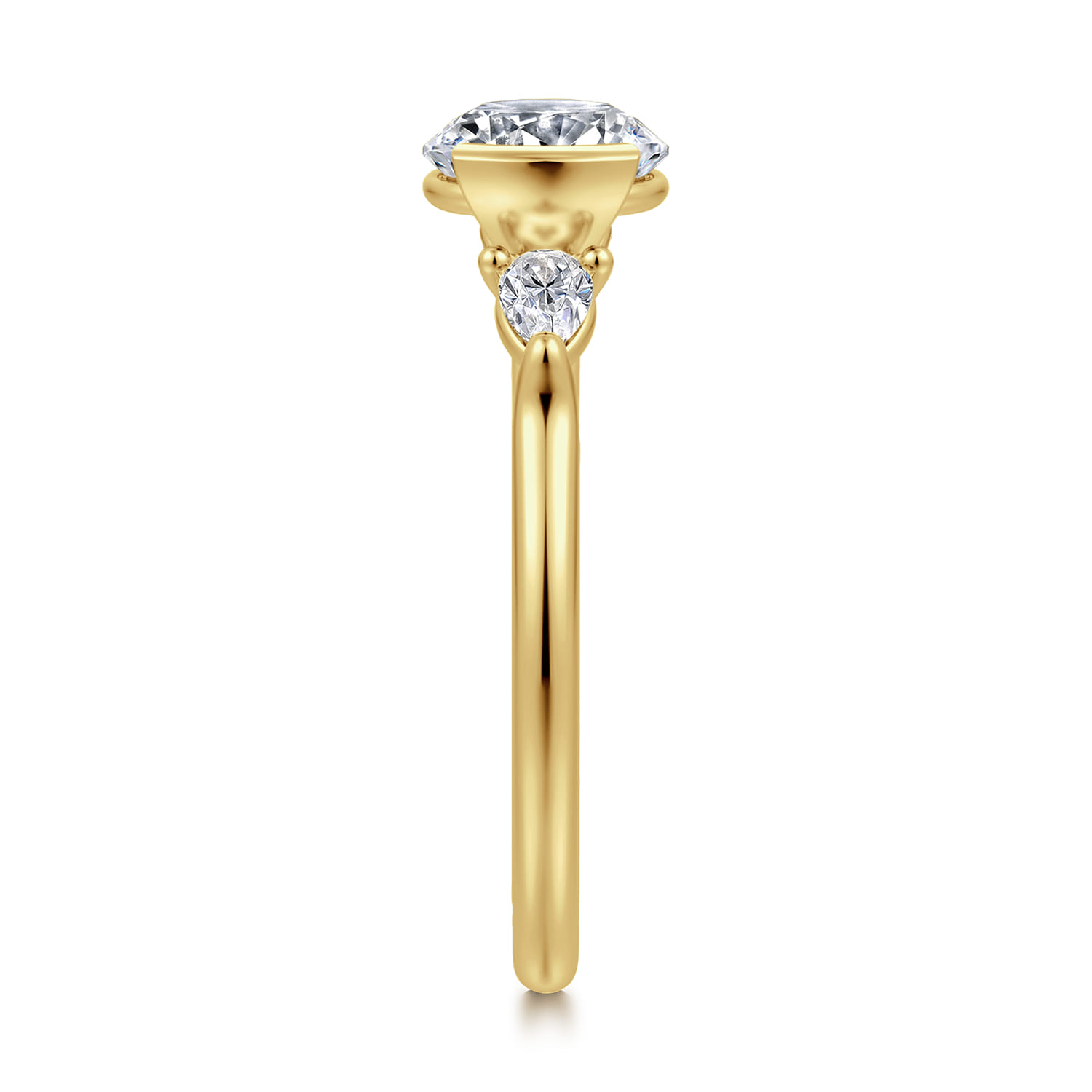 Alesandra - 14K Yellow Gold Half Bezel Round Three Stone Diamond Engagement Ring - 0.3 ct - Shot 4