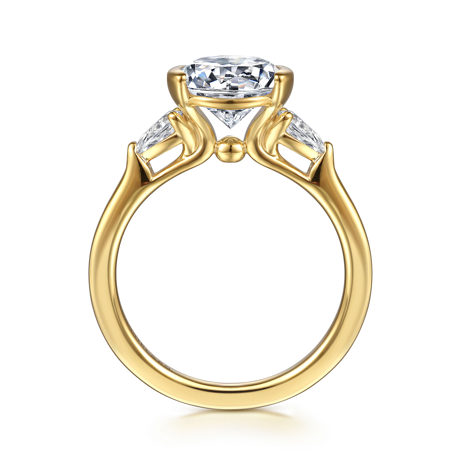 Alesandra - 14K Yellow Gold Half Bezel Round Three Stone Diamond Engagement Ring - 0.3 ct - Shot 2