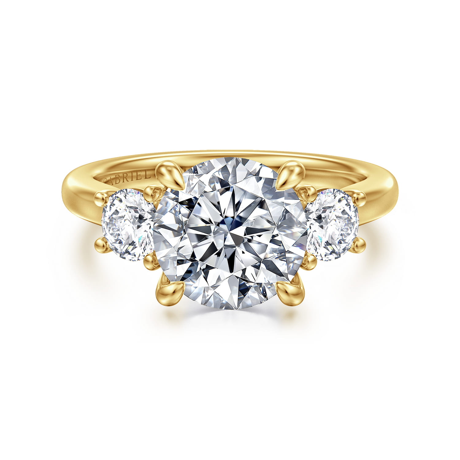 Sanaa - 14K Yellow Gold Round Three Stone Diamond Engagement Ring - 0.6 ct - Shot 1