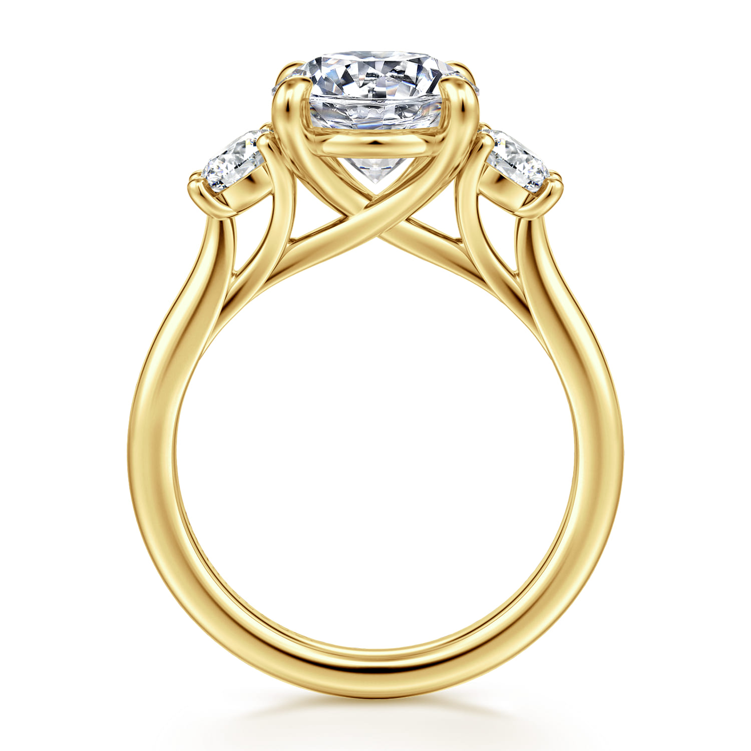 Sanaa - 14K Yellow Gold Round Three Stone Diamond Engagement Ring - 0.6 ct - Shot 2