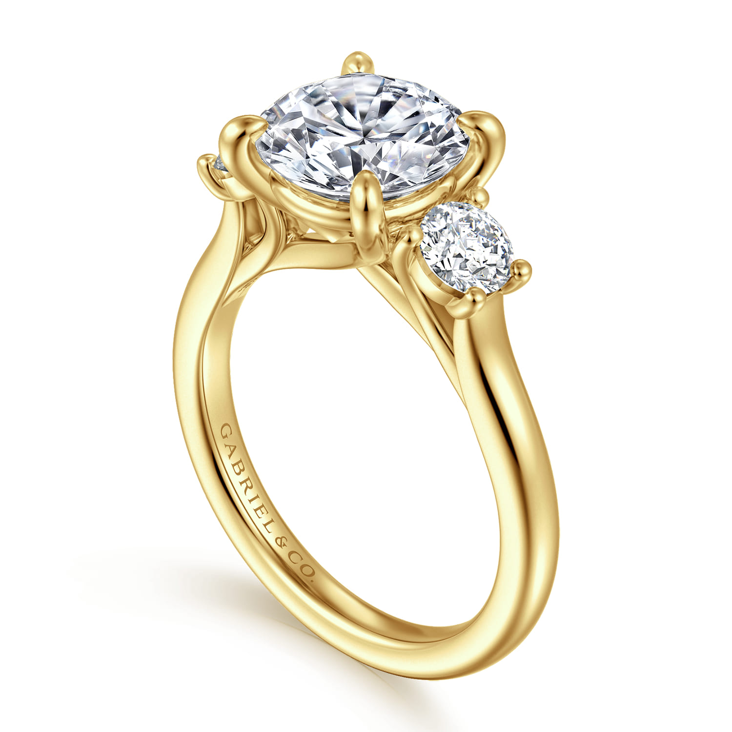 Sanaa - 14K Yellow Gold Round Three Stone Diamond Engagement Ring - 0.6 ct - Shot 3