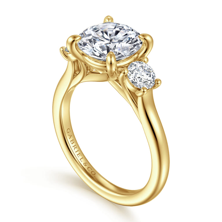 Sanaa - 14K Yellow Gold Round Three Stone Diamond Engagement Ring - 0.6 ct - Shot 3