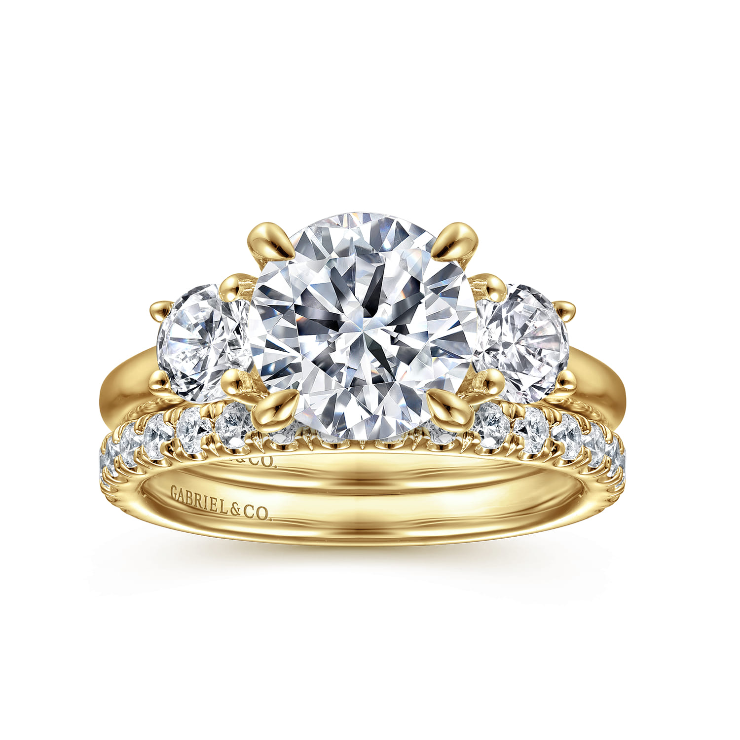 Sanaa - 14K Yellow Gold Round Three Stone Diamond Engagement Ring - 0.57 ct - Shot 4