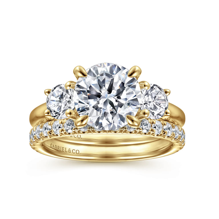Sanaa - 14K Yellow Gold Round Three Stone Diamond Engagement Ring - 0.57 ct - Shot 4