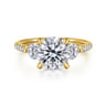 Moon - 14K Yellow Gold Round Three Stone Lotus Diamond Engagement Ring - 0.6 ct