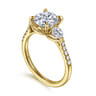 Moon - 14K Yellow Gold Round Three Stone Lotus Diamond Engagement Ring - 0.6 ct