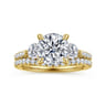 Moon - 14K Yellow Gold Round Three Stone Lotus Diamond Engagement Ring - 0.6 ct