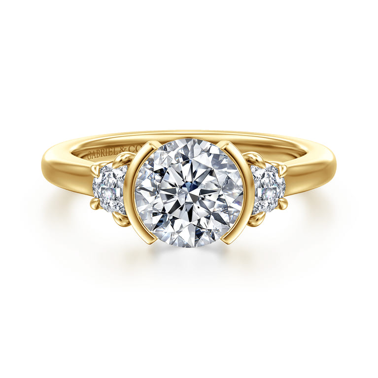 Colleen - 14K Yellow Gold Half Bezel Round Three Stone Diamond Engagement Ring - 0.3 ct - Shot 1