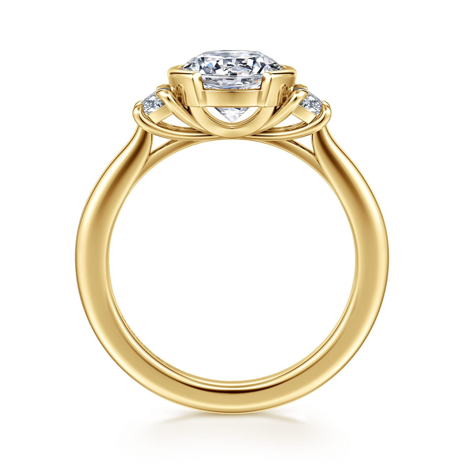 Colleen - 14K Yellow Gold Half Bezel Round Three Stone Diamond Engagement Ring - 0.3 ct - Shot 2
