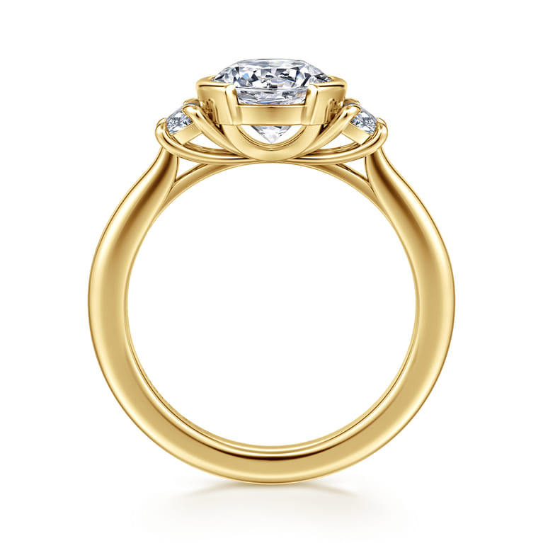 Colleen - 14K Yellow Gold Half Bezel Round Three Stone Diamond Engagement Ring - 0.3 ct - Shot 2