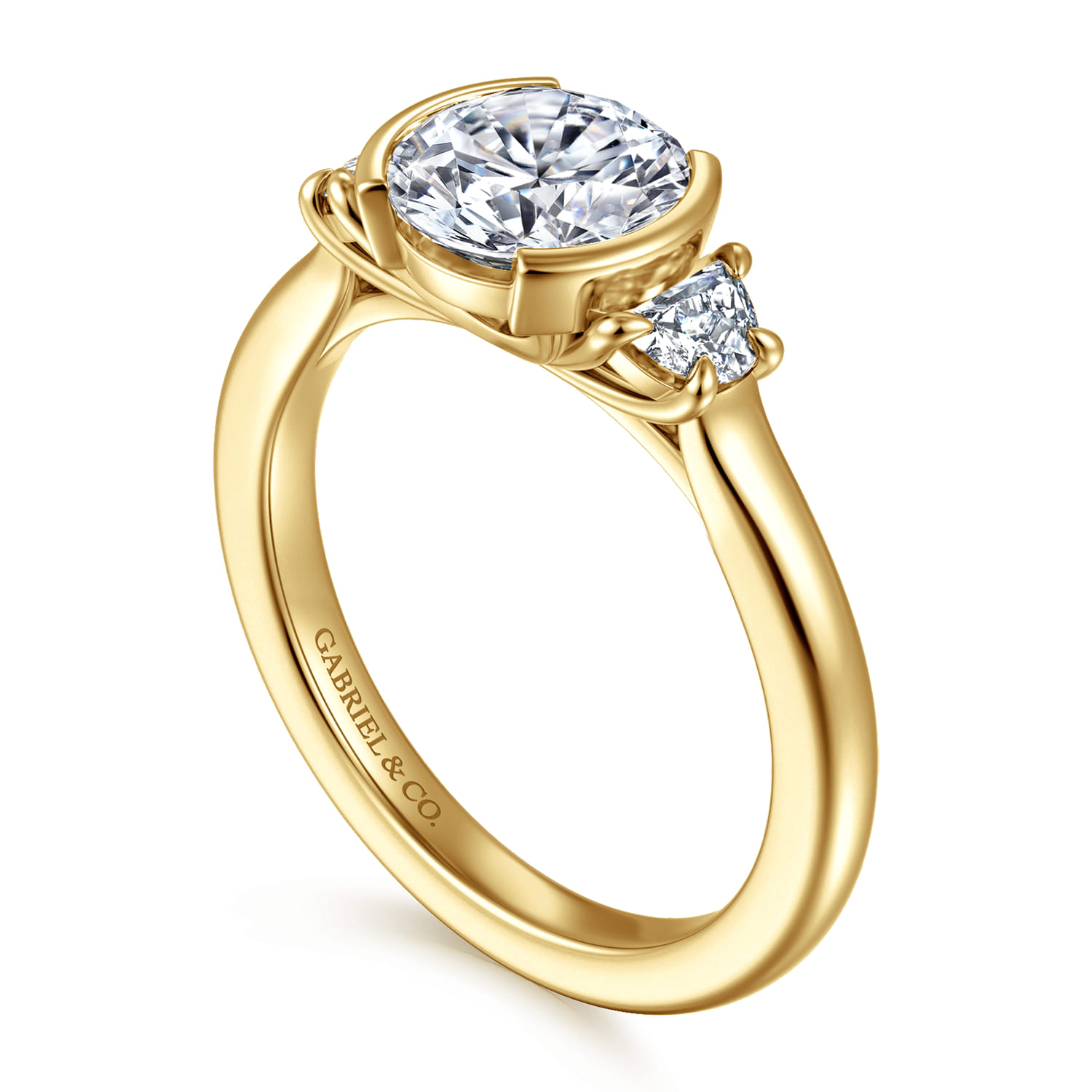 Colleen - 14K Yellow Gold Half Bezel Round Three Stone Diamond Engagement Ring - 0.3 ct - Shot 3
