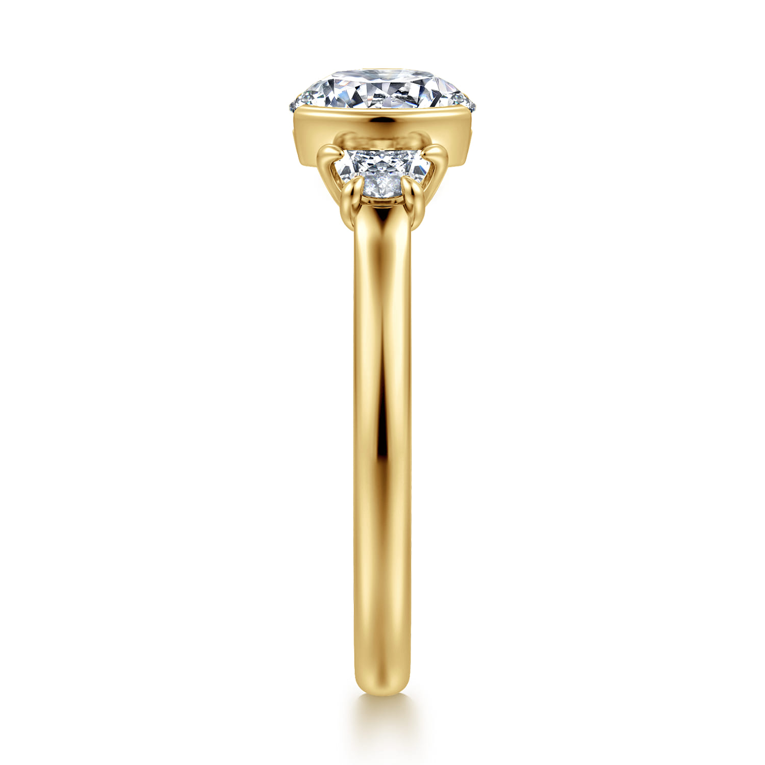 Colleen - 14K Yellow Gold Half Bezel Round Three Stone Diamond Engagement Ring - 0.3 ct - Shot 4