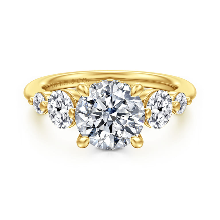 Nilla - 14K Yellow Gold Round Three Stone Diamond Engagement Ring - 0.95 ct - Shot 1