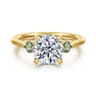 Stella - 14K Yellow Gold Round Three Stone Green Sapphire and Diamond Engagement Ring - 0.05 ct