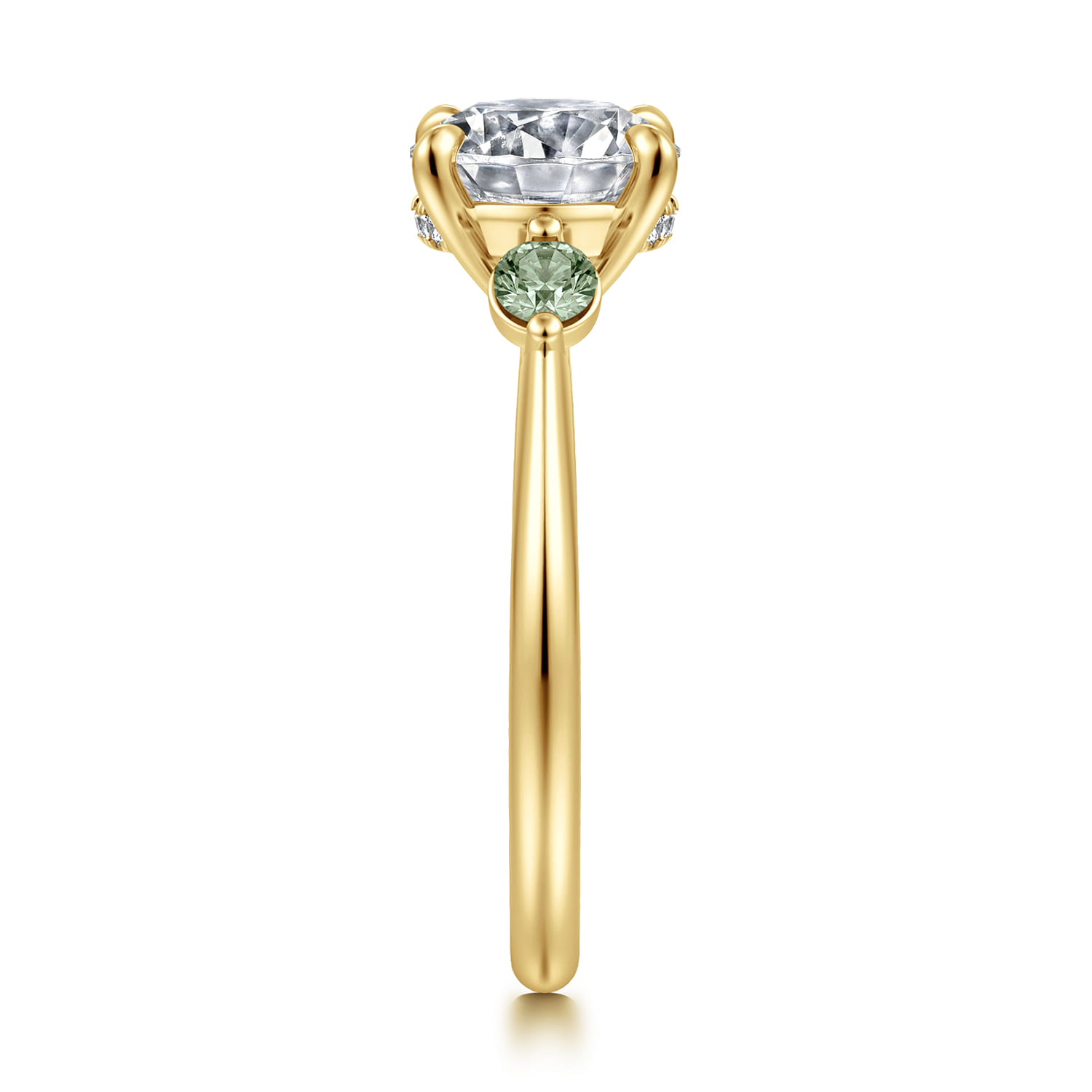 Stella - 14K Yellow Gold Round Three Stone Green Sapphire and Diamond Engagement Ring - 0.05 ct - Shot 4