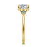 Stella - 14K Yellow Gold Round Three Stone Green Sapphire and Diamond Engagement Ring - 0.05 ct