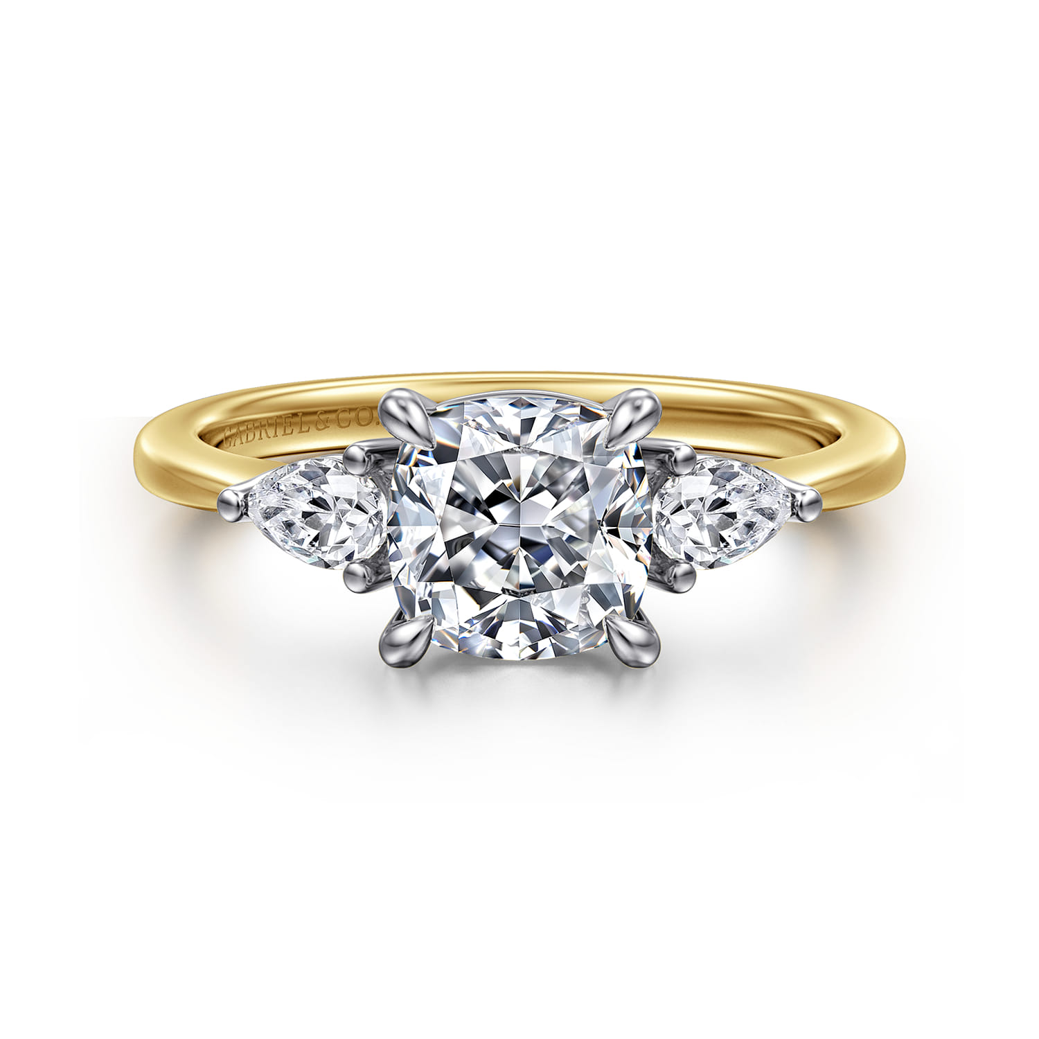 Sima - 14K White-Yellow Gold Cushion Cut Three Stone Diamond Engagement Ring - 0.3 ct - Shot 1