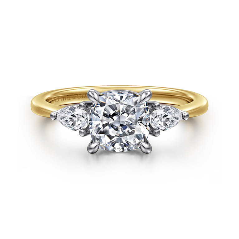 Sima - 14K White-Yellow Gold Cushion Cut Three Stone Diamond Engagement Ring - 0.3 ct - Shot 1
